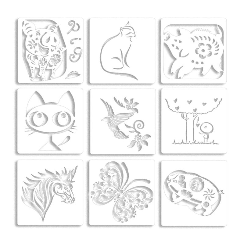 9Pcs Children DIY Painting Graffiti Stencil Classic Hollow-out Animal  Painting Stencil Holiday Party Decorative Template 