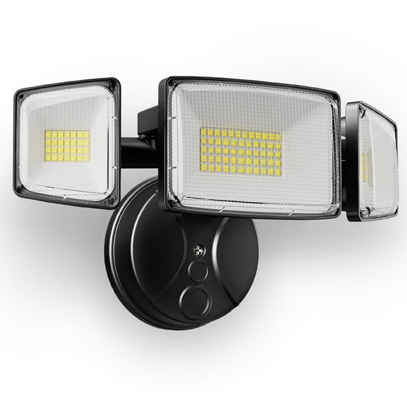 Luces de inundación Onforu para exteriores, 80 W, 9000 lúmenes, LED de seguridad con 3 cabezales aju