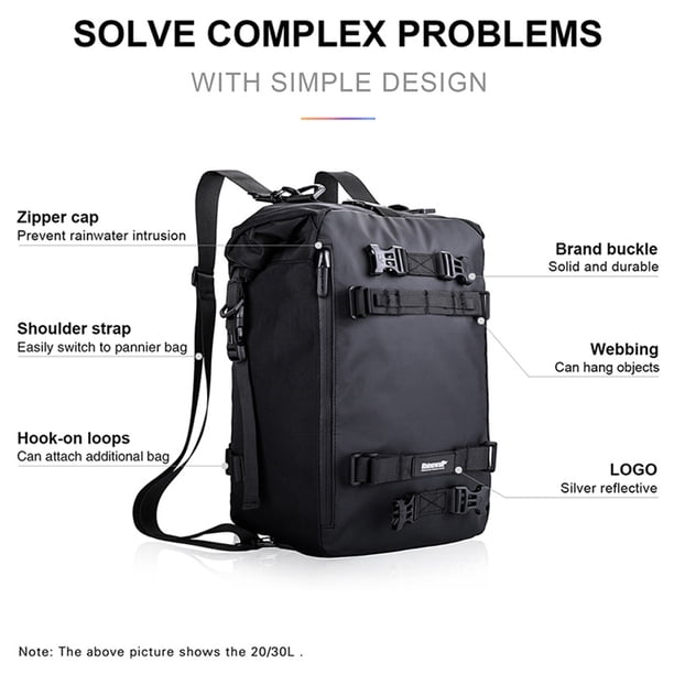 Sacoche Vélo étanche Rhinowalk 20L - Rouge, Pour Porte-bagages, Sac De Selle, Bandoulière Amovible