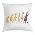 thumbnail image 1 of Evolution Throw Pillow Cushion Cover, Cartoon Ape to Man Composition of Caveman to Businessman Graphic, Decorative Square Accent Pillow Case, 16" X 16", Pale Orange and Multicolor, by Ambesonne, 1 of 2
