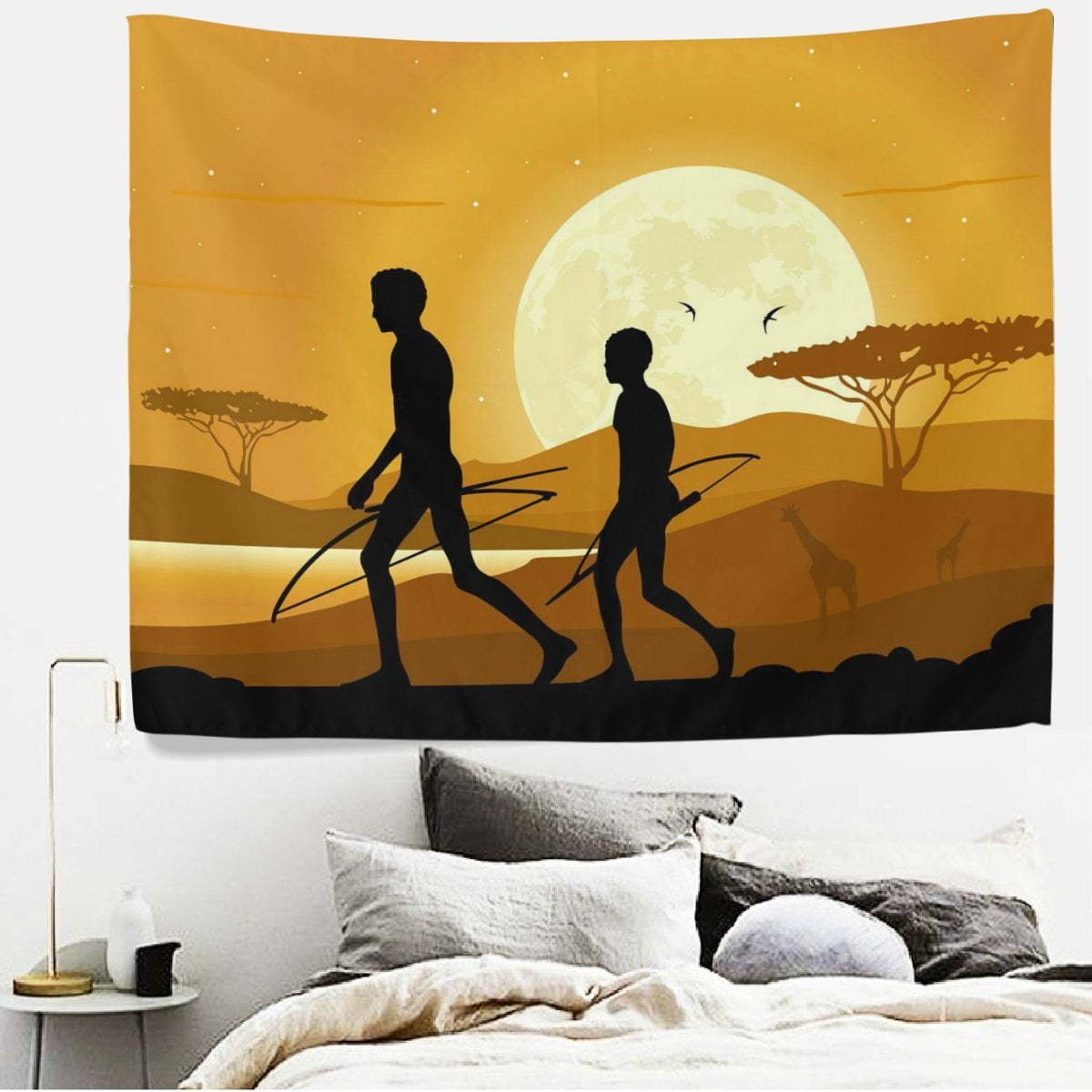 Eczjnt Vintage African Ethnic Men Archery Sunset Fabric Tapestry Throw Dorm Bedroom Art Home Decor Tapestry Wall Hanging 100x150 Cm