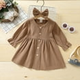 thumbnail image 5 of Douhoow 0-4Y Toddler Baby Girl Dress Kids Solid Color Long Sleeve Solid A-line Dress Headwear, 5 of 7