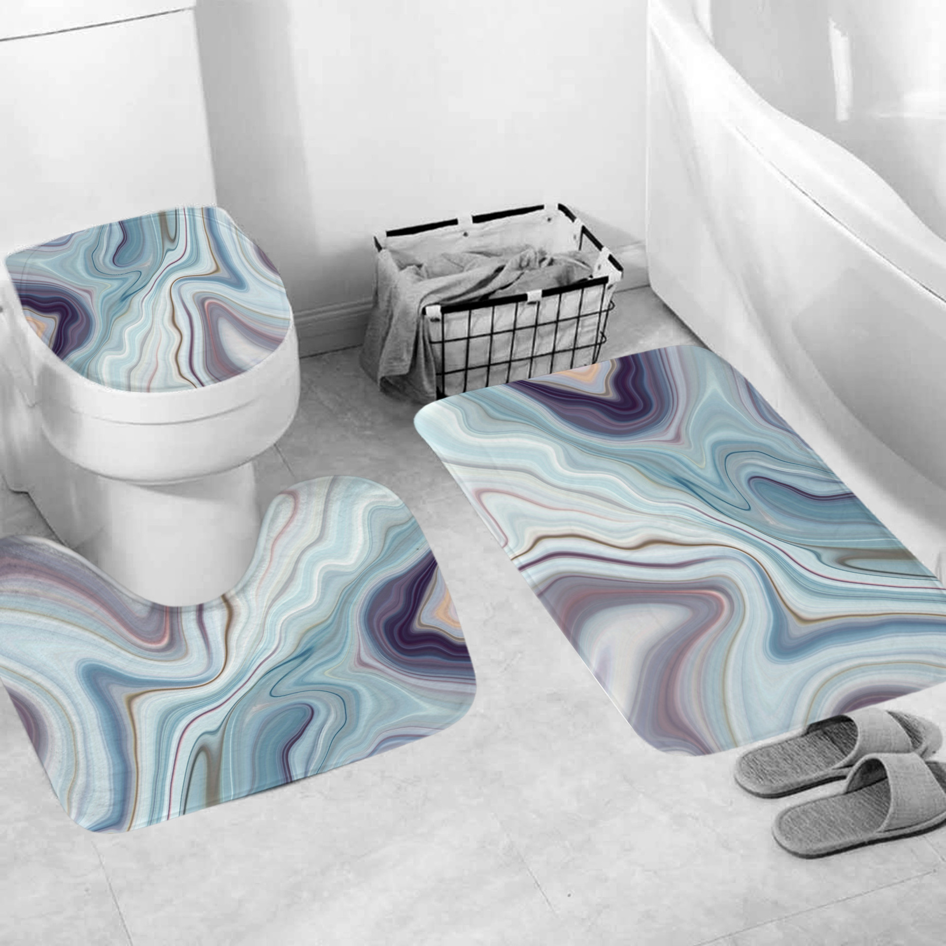 3 Pcs Abstract Marble Stone Bathroom Rug Sets, Non Slip Bath Mat