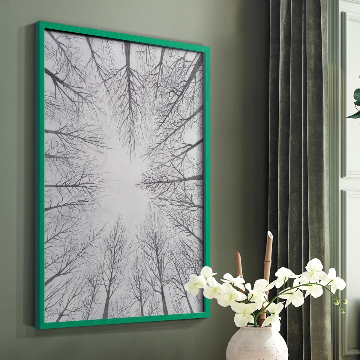 Deciduous Canopy I Framed Print in Green Solid Wood Framed Print No Nail Hanging