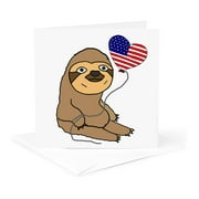 3dRose, Cute Funny Patriotic Sloth with American Flag Balloon, 1 Greeting Card with envelope