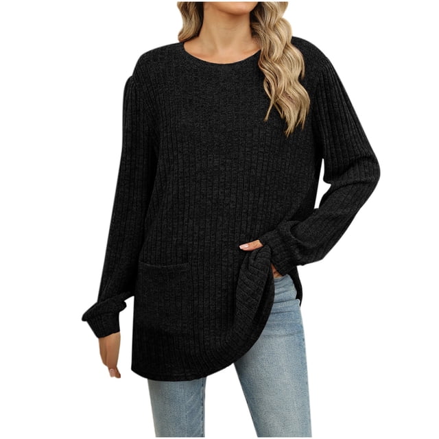 Camiseta de manga larga para mujer: jersey informal holgado, bolsillos, diseño a rayas, rayón/poliéster/spandex, lavable a máquina