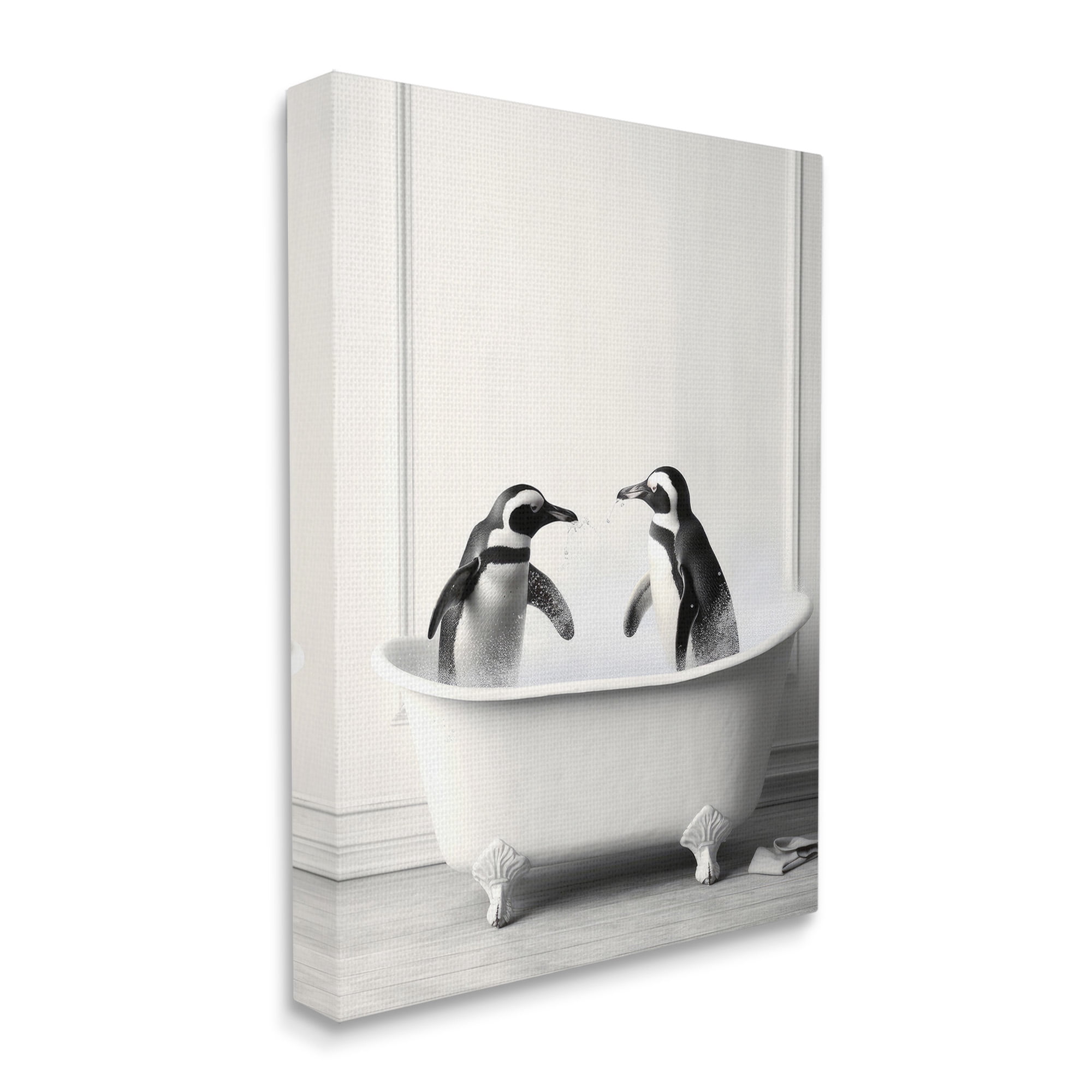 Stupell Industries Penguin Duo in Bath Animals & Insects Painting Gallery Wrapped Canvas Art Print Wall Art, 24 x 30