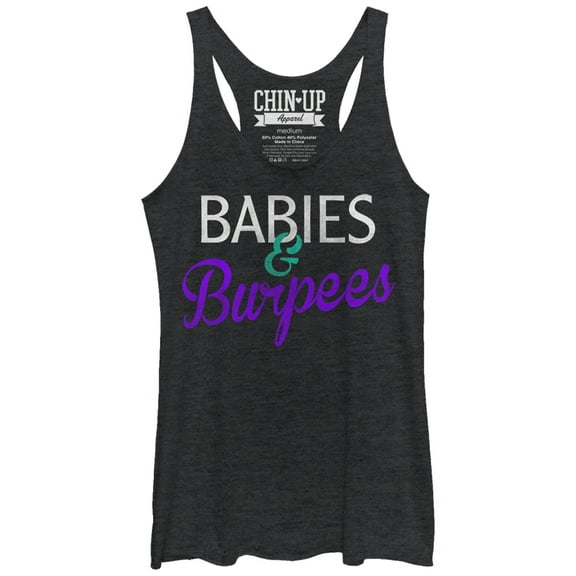 Women's CHIN UP Babies and Burpees  Racerback Tank Top Black Heather Large