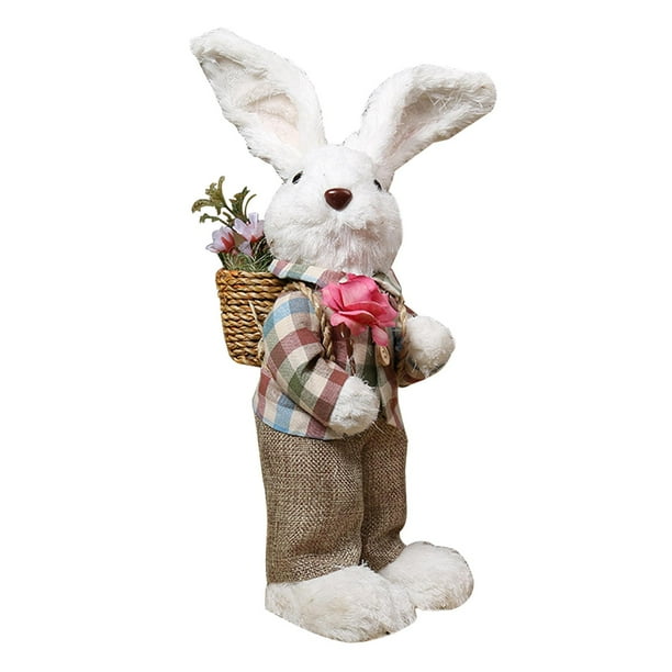 Estatua de conejo de pie, figura de conejo de Pascua, adorno de escritorio, escultura de decoración de jardín tejida para oficina, sala de estar al masculino