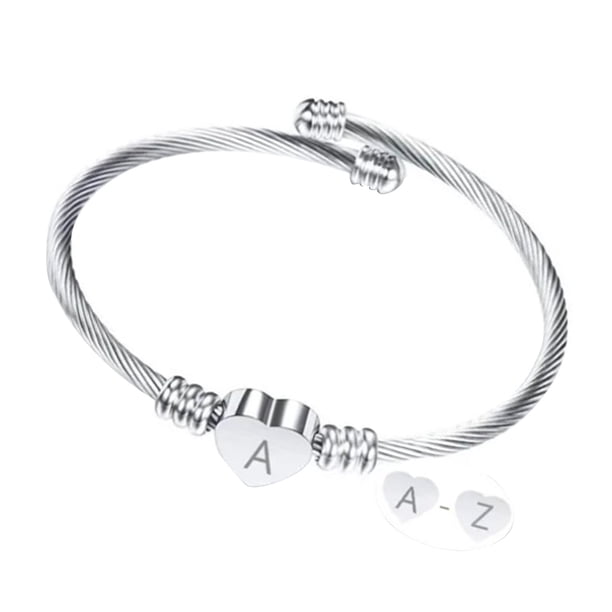 Pulsera con colgante de letra A en forma de corazón, pulsera elegante ajustable de acero titanio para mujeres y niñas, Color acero