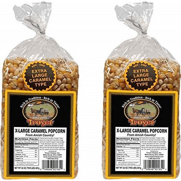 Troyer Whole Kernel Unpopped Popcorn, NonGMO, Two 32 oz. Bags (Extra