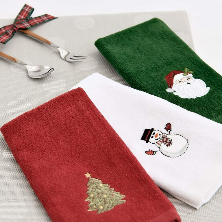 Aneco 6 Pack Christmas Hand Towels Washcloths 12 x 18 inch 100% Pure Cotton  Towels Bathroom Decorative Dish Towels Set, Christmas Pattern Design