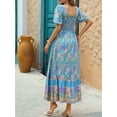 thumbnail image 4 of Women'S 2025 Summer Short Sleeves Boho Floral Print Tiered Casual Flowy Long Maxi Dress Blue S, 4 of 9