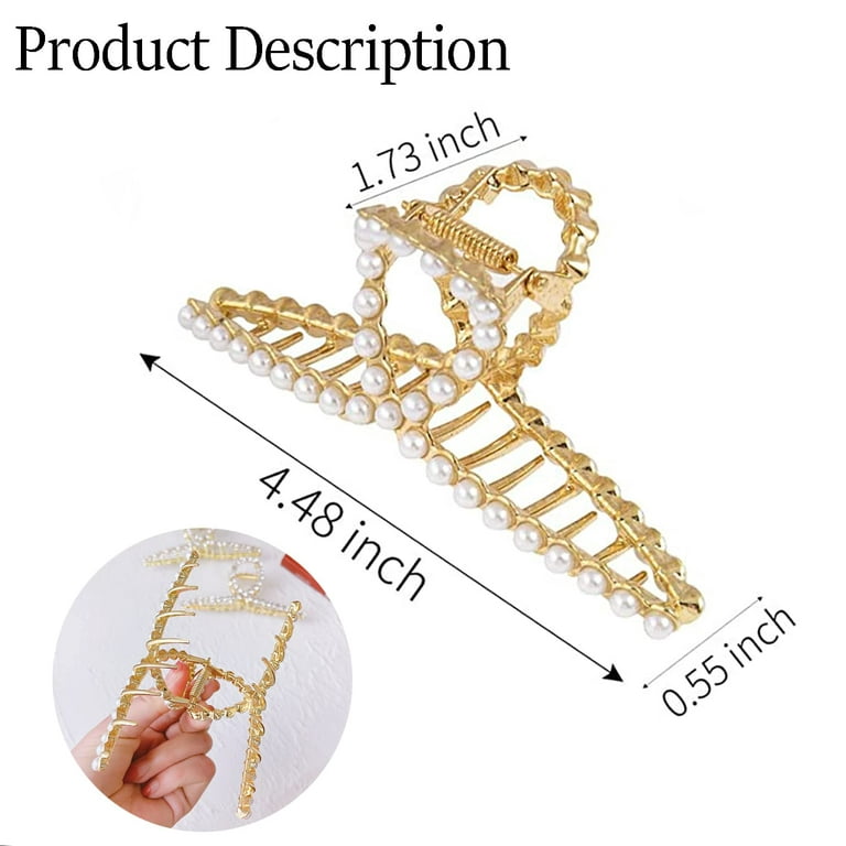Pearl Hair Claw Clips For Women, Strong Hold Hair Jaw Clips Nonslip  Threaded Metal Gold Claw Clips for Hair Styling Barrette Fashion Hair Clips