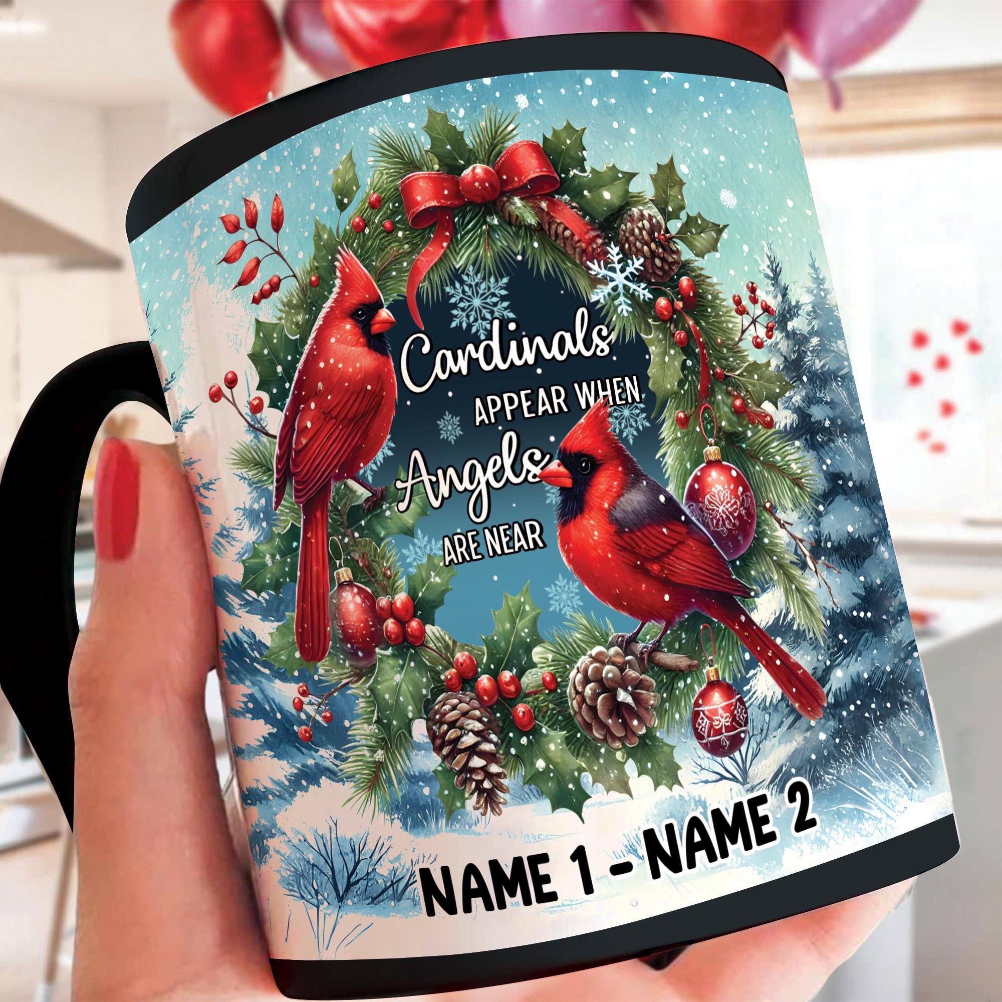 Lotusprinthandmade Personalized Christmas Cardinal Couple Ceramic Mug (15oz)