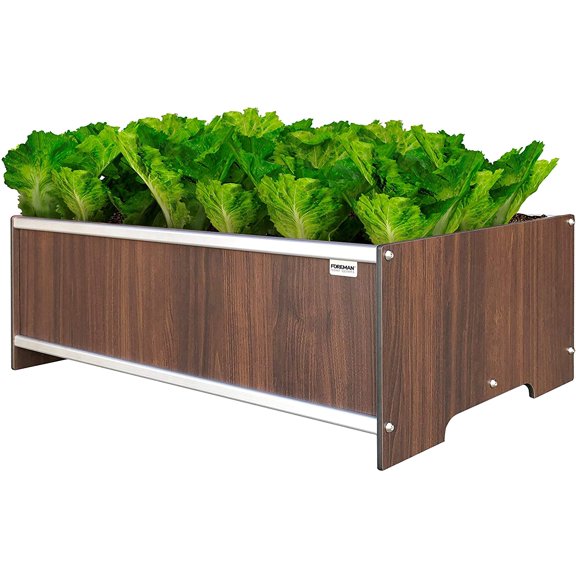 Foreman Raised Garden Bed Premium Plastic Wood Grain Aluminum Frame Elevated Planter Box for Backyard Patio Balcony, 36"Lx24"Wx14"H, Tosca