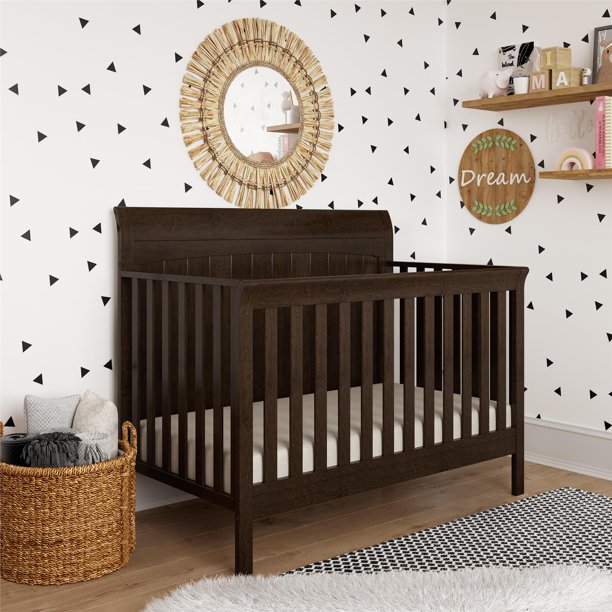 Baby Relax Carnell 5 In 1 Convertible Sleigh Crib Timber Brown Walmart Com