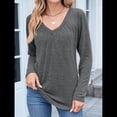 thumbnail image 4 of Camisetas de Larga para Mujer, Cuello en V, Suaves, Básicas, Holgadas, Informales, Moda de Otoño. Gris Oscuro XXL, 4 of 10