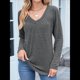 thumbnail image 4 of Camisetas de Larga para Mujer, Cuello en V, Suaves, Básicas, Holgadas, Informales, Moda de Otoño. Gris Oscuro XXL, 4 of 10