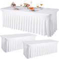 thumbnail image 1 of Newwiee 3 Pcs Spandex Table Skirt for 6ft Rectangle Tables 6 Foot Folding Tables Tablecloth Wrinkle Resistant Ruffles Elastic Table Cover and Table Skirt for Banquets, W, 1 of 7