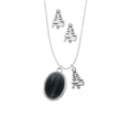 thumbnail image 2 of Delight Jewelry Silvertone Oval - Imitation Cat's Eye - Black - Silver tone Zig Zag Christmas Tree Charm Necklace and Stud Earrings, 2 of 4
