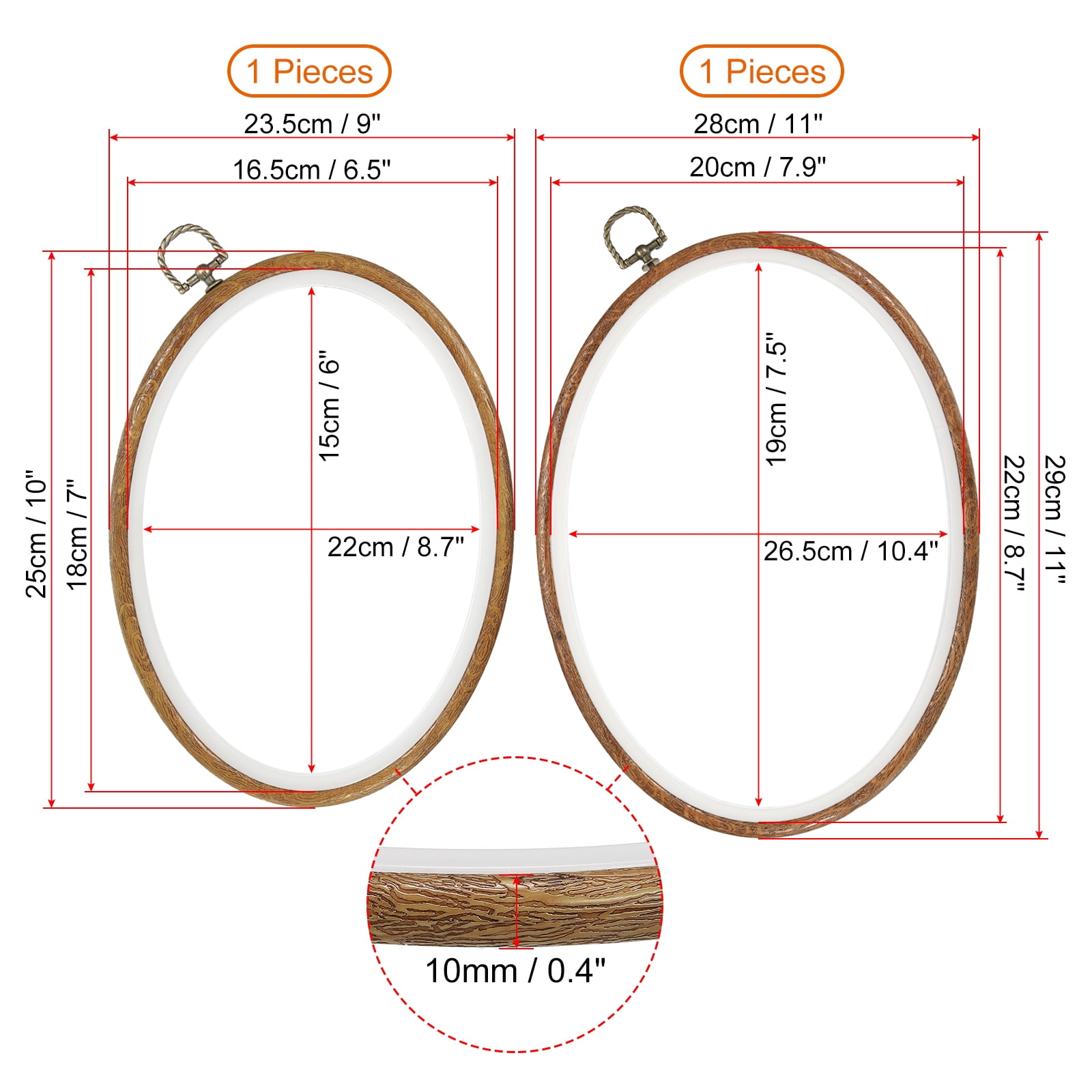 QLOUNI 5 Pcs Embroidery Hoops Set Cross Stitch Hoop Ring Imitated Wood  Display Frame-Circle and Oval Hand Embroidery Kits for