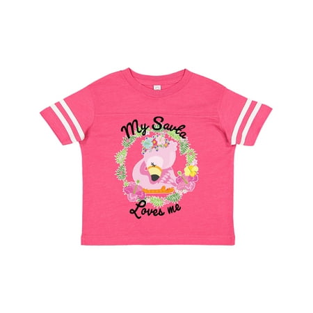 

Inktastic Baby Flamingo My Savta Loves Me with Flower Wreath Gift Toddler Boy or Toddler Girl T-Shirt