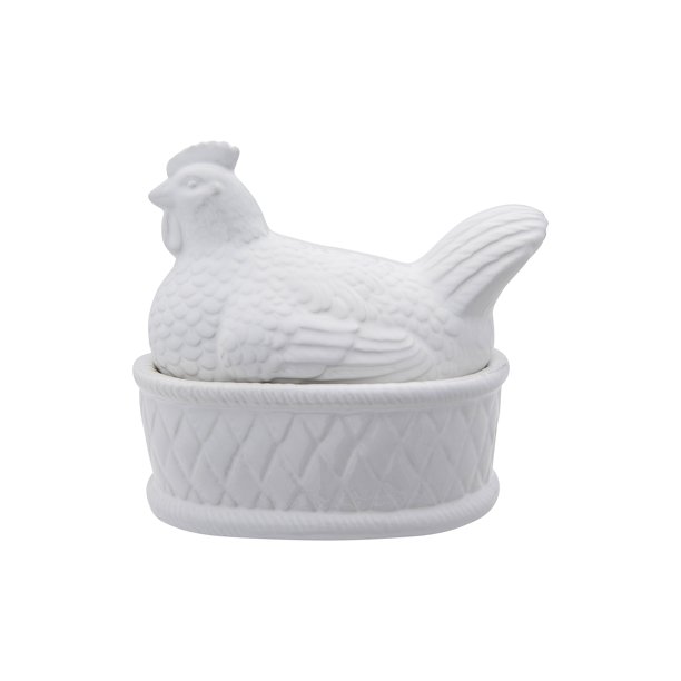 Creative CoOp White Ceramic Chicken Shaped Dish with Lid