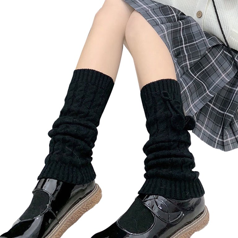 Anvazise 1 Pair Leg Warmers Knitted Hanging Pompoms Knee High 