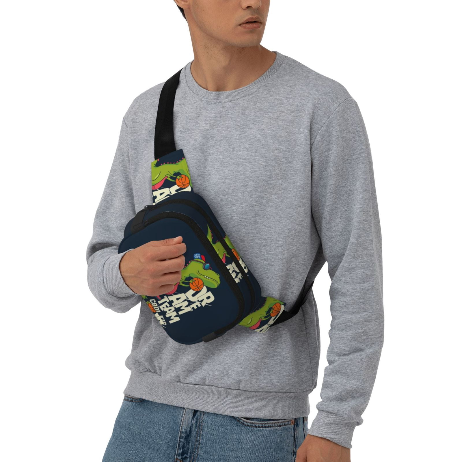 Hirioo Dinosaur Basketball Player for Double Layer Waist Bag Adjustable Fanny Pack For Travel Running Hiking