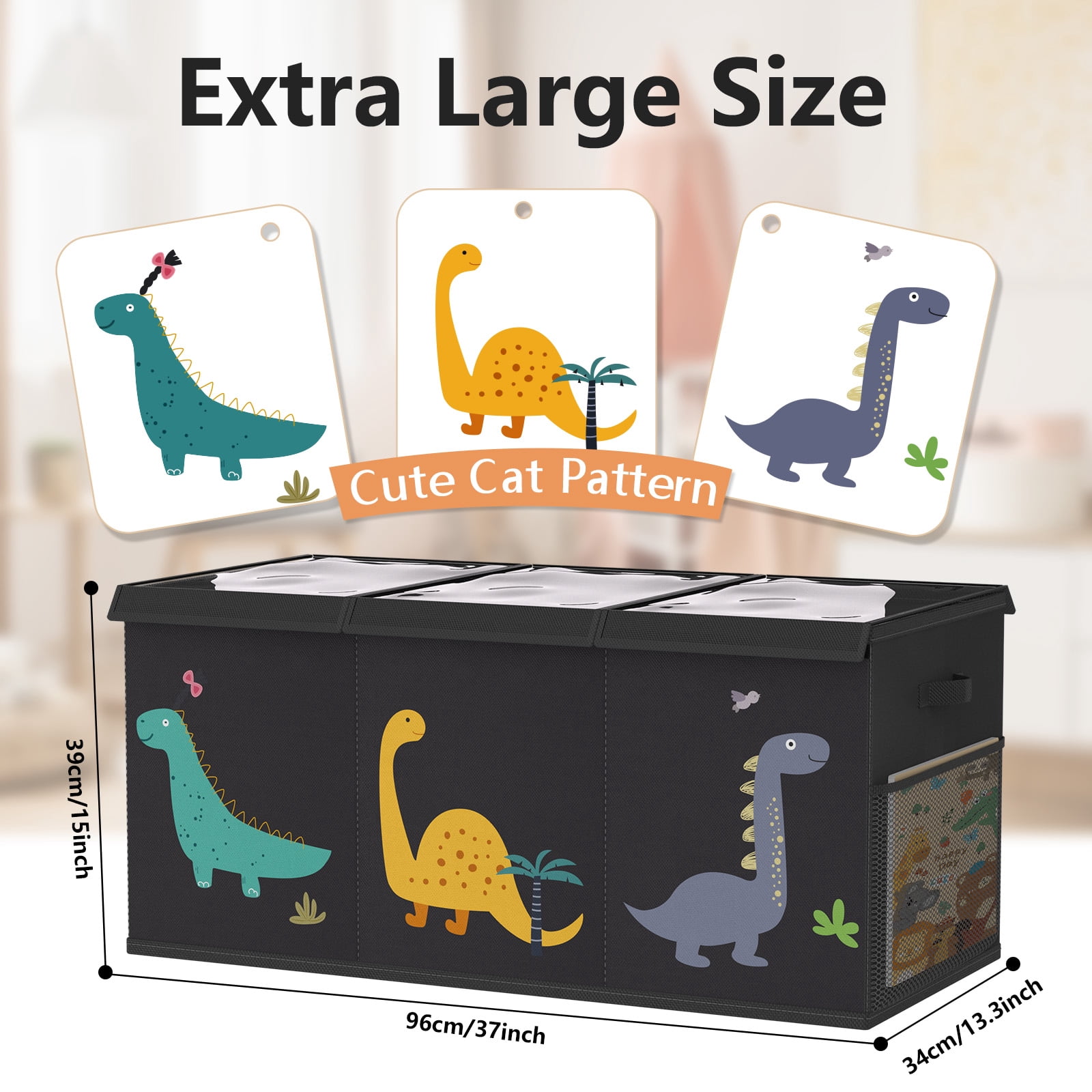 Extra Large Toy Storage Box for Boys Girls - Collapsible Toy Chest Organiser for Kids,Toy Bin Container with Clear Lid for Clothes,Blanket,Nursery,Playroom,Bedroom,Stuffed Animals,Quilt(Black)