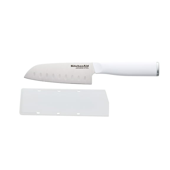 KitchenAid Classic 5-Inch Santoku Knife with Sheath, High-Carbon Japanese Steel Blade, White