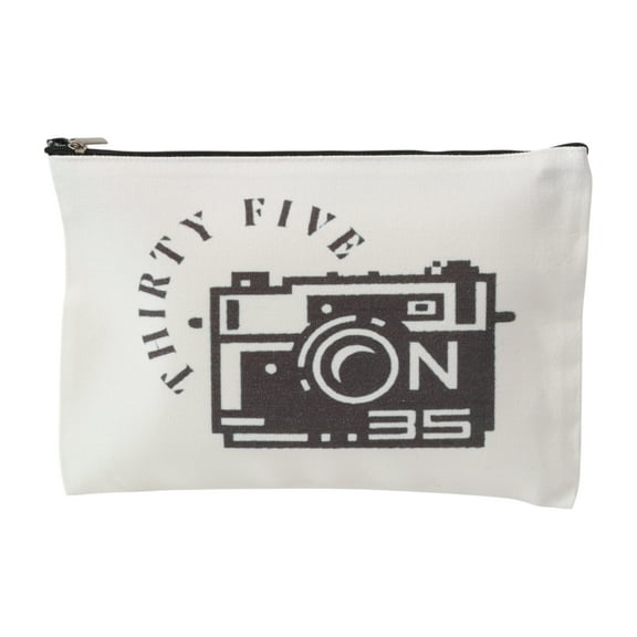 Unique Bargains 1 Pc Durable Camera Pattern Makeup Bag White Canvas