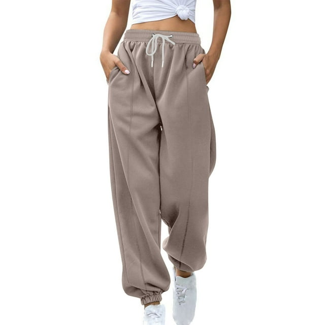 Timegard Sweatpants for Women Fall Winter Casual Loose Workout Trousers with Pockets Solid Color Joggers