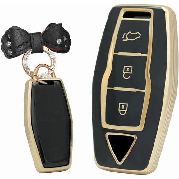 Key Fob Cover Compatible with Mitsubishi Outlander 2021-2023 3 Button Keychain Case Holder Protector,1,Bow keychain-Black