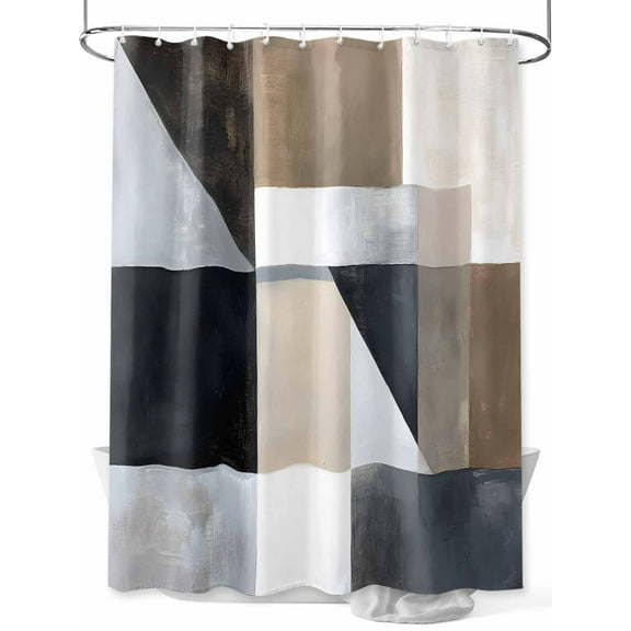 Abstract Black Brown White Shower Curtain, Modern Art Brown Grey Waterproof Shower Curtain Set with 12 Hooks Lightweight Washable Fabric Shower Curtains for Bathroom 72x72 Inches