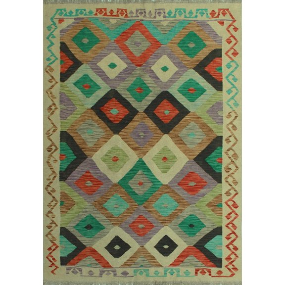 Sangat Lbaby Beige/Purple Rug, 4'11" x 6'7"