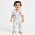 thumbnail image 3 of mgoYE 2Pcs Toddler Baby Boy Summer Baseball Outfit Set 3-6 Months Short Sleeve Baseball Button T-Shirt Top and Striped Pants Clothes White, 3 of 6