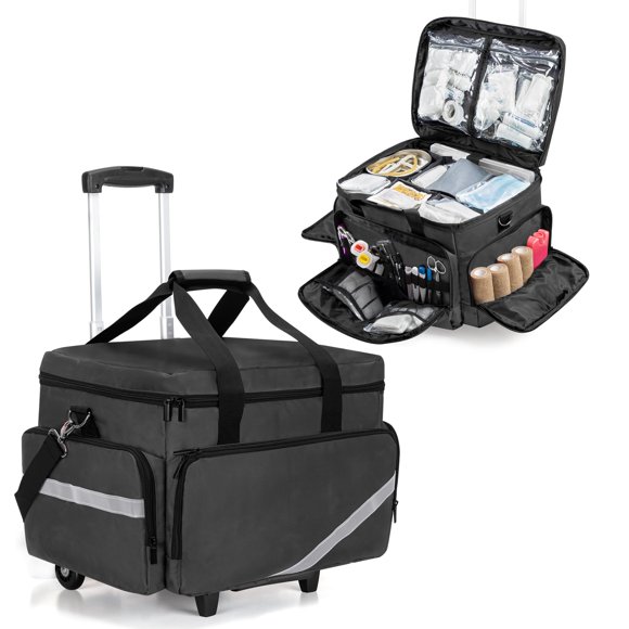Trunab Rolling Medical Bag with Detachable Trolley, Nurse Rolling Bag with Removable Dividers 15.6&acirc; Laptop Sleeve, First Aid Responder Bag Empty