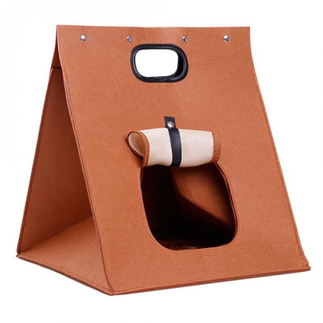 Casa de Fieltro para Gatos Saco de Dormir para Gatos de Fieltro Integrado Plegable Lavable Extraíble para Gatos Gatitos Cachorros Chocolate
