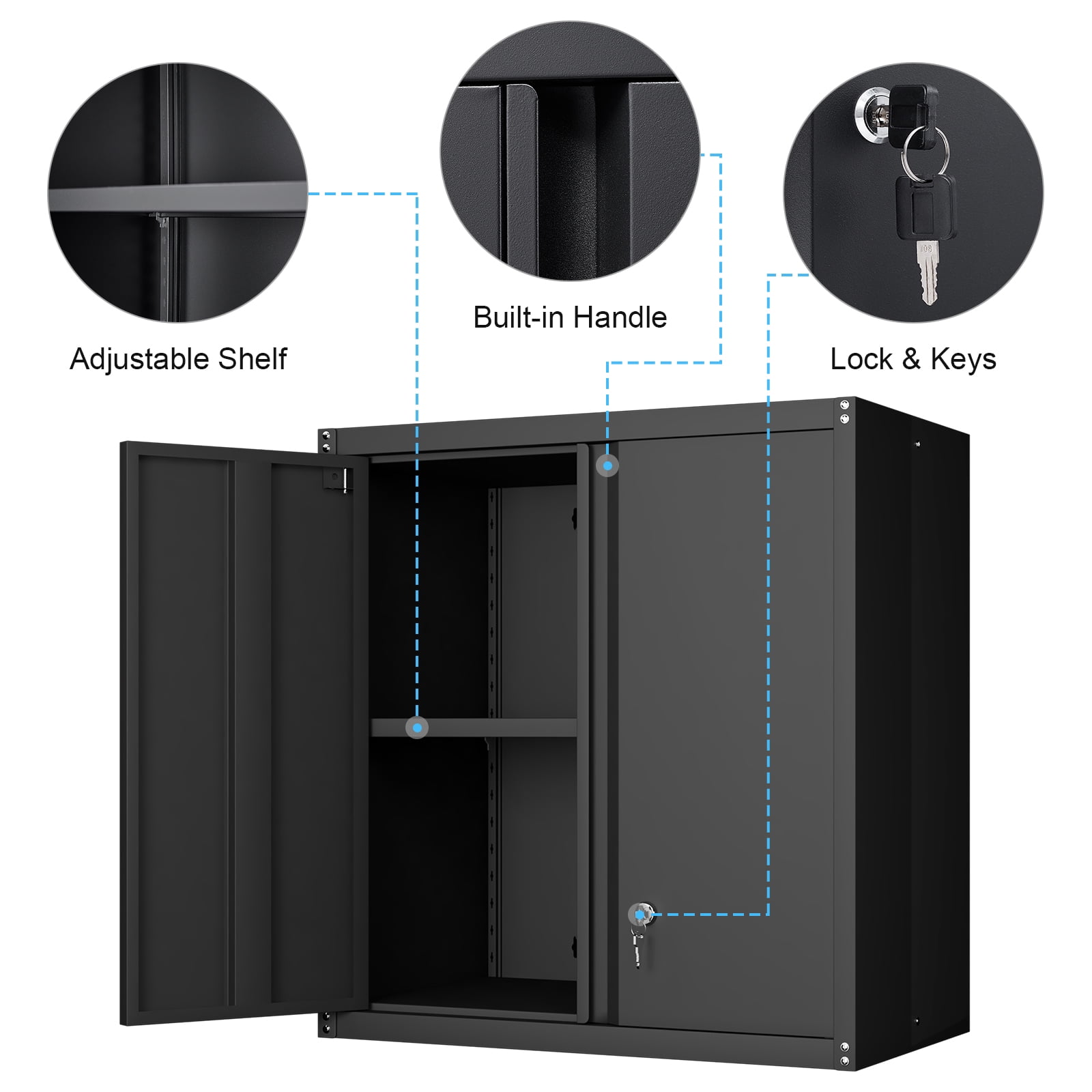 Marcree Metal Wall Cabinets for Garage, Garage Cabinets Wall Mount, Steel Floating Hanging Storage Cabinet with Doors and Adjustable Shelf for Utility Room, Black