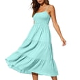 thumbnail image 5 of Womens Summer Dresses Bohemian Spaghetti Strap Smocked Tiered Long Beach Sun Dresses Sleeveless Solid Maxi Dress Tank Dresses for Women, 5 of 9