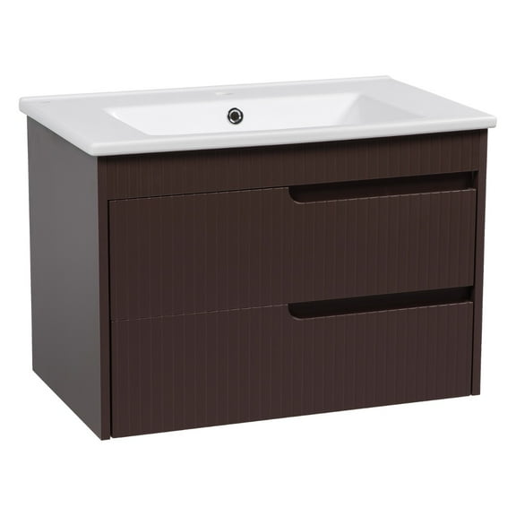 Modern Wall-Mounted Bathroom Vanity with Washbasin | Judi Brown Matte Collection | Non-Toxic Fire-Resistant MDF-24"-No Mirror