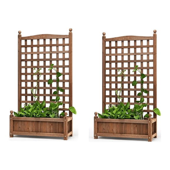 Topbuy set of 2 Wooden Plant Box Flower Plant Growing Box Holder with Trellis