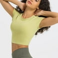 thumbnail image 3 of SWSMCLT Women's Short Sleeve T Shirt Crop Top Running Crew Neck Workout Shirt Fitted Summer Basic Cool Fall Green 12, 3 of 4