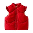 thumbnail image 2 of CBASIHI Toddler Girls Ruffle Sleeve Vests Cute Casual Lightweight Fall Winter Stand Collar Sleeveless Warm Jacket Red 3T, 2 of 8