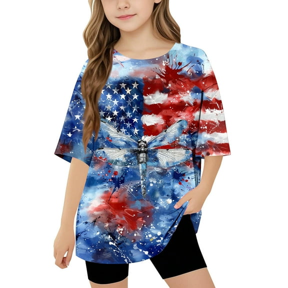 GERsome Toddler Boys 4th of July Short-Sleeve T Shirts American Flag Crew Neck Tee Shirt for Kids Girls, 4-5 Years