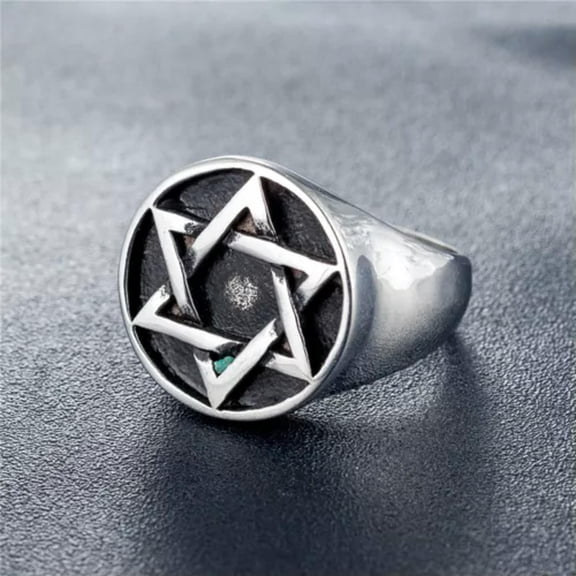 QQTDFG Men Women Star of David Ring Stainless Steel Band Medallion Cast Wide Cast Gift-Silver C-7