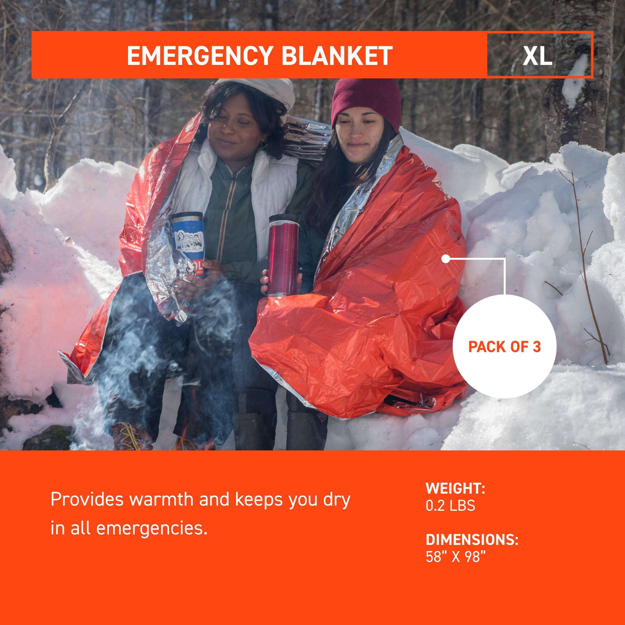 Survive Outdoors Longer 90% 2-Person Survival Blanket (Pack of 3)