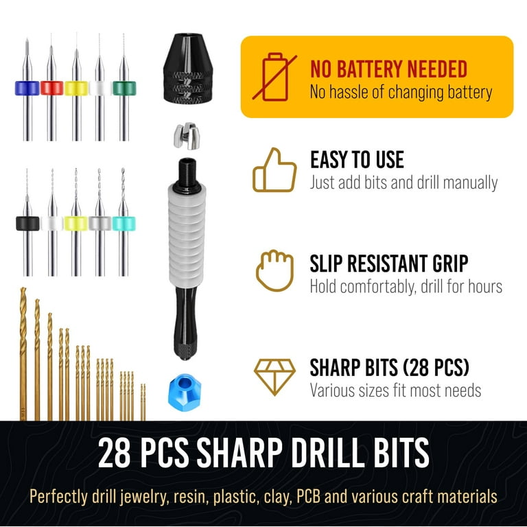 Craft911 Pin Vise with Essential 28 Pcs Micro Twist Drill Bits DYI Craft  Drill Bit Set (0.1-2.5mm) 